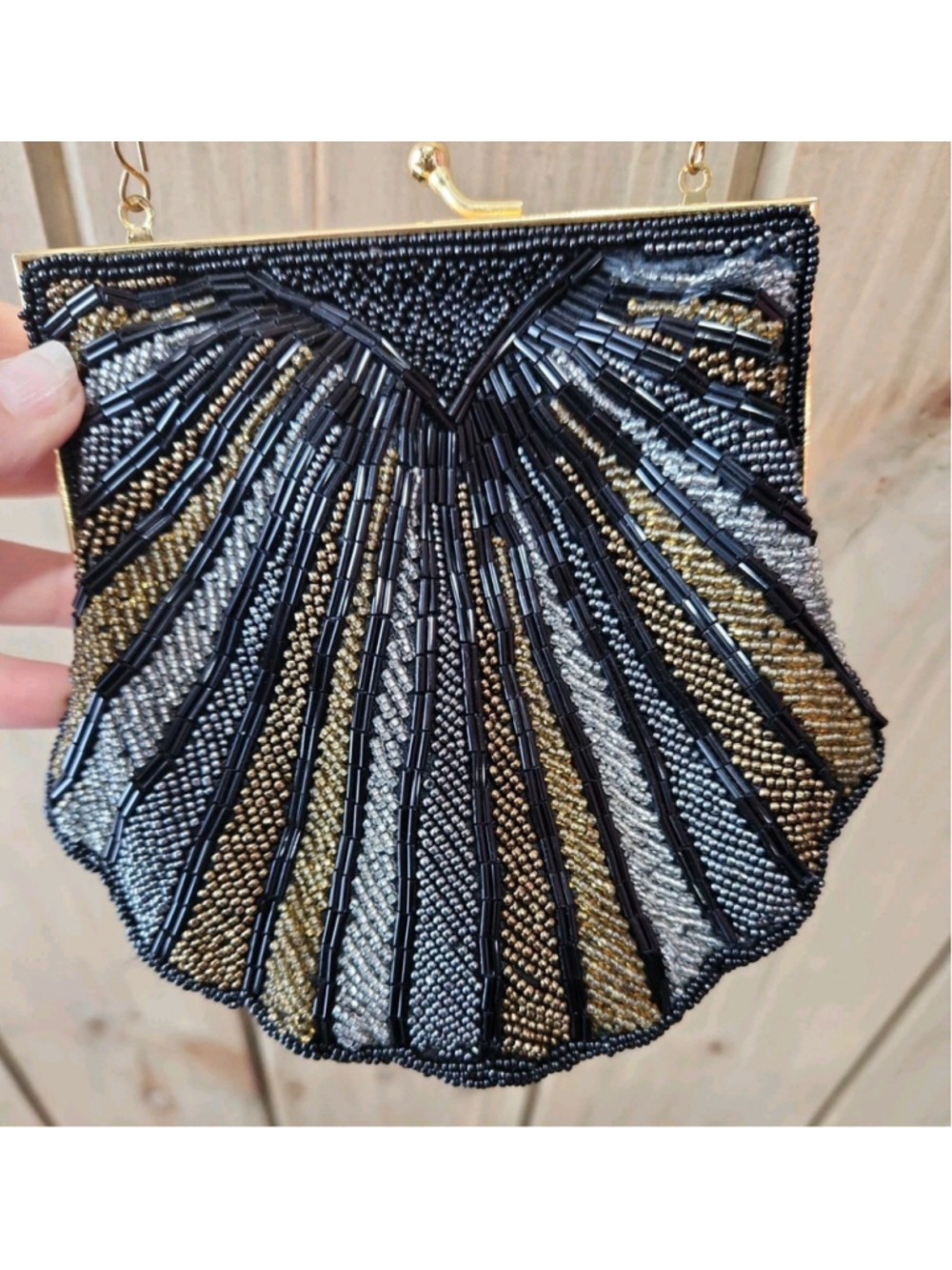 Parisian Signature Vintage Beaded Clam Shell Kiss Lock Evening Purse - Picture 5 of 11
